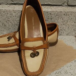 Etienne Aigner Cream and Tan Leather Loafers